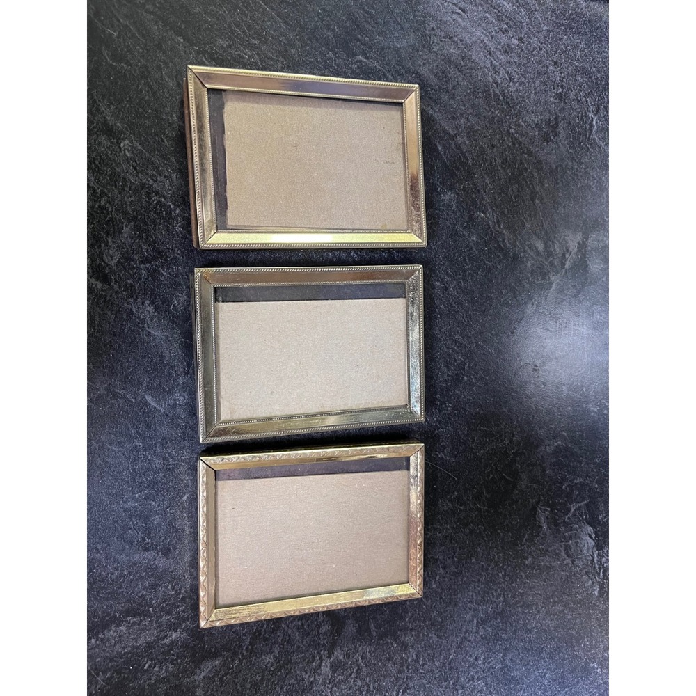 Vintage Gold‎ Tone Desk Photo Frame Set Ornate Border Set of 3
